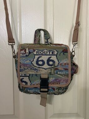 Route 66 Tapestry Messenger Bag in Multi-Color
